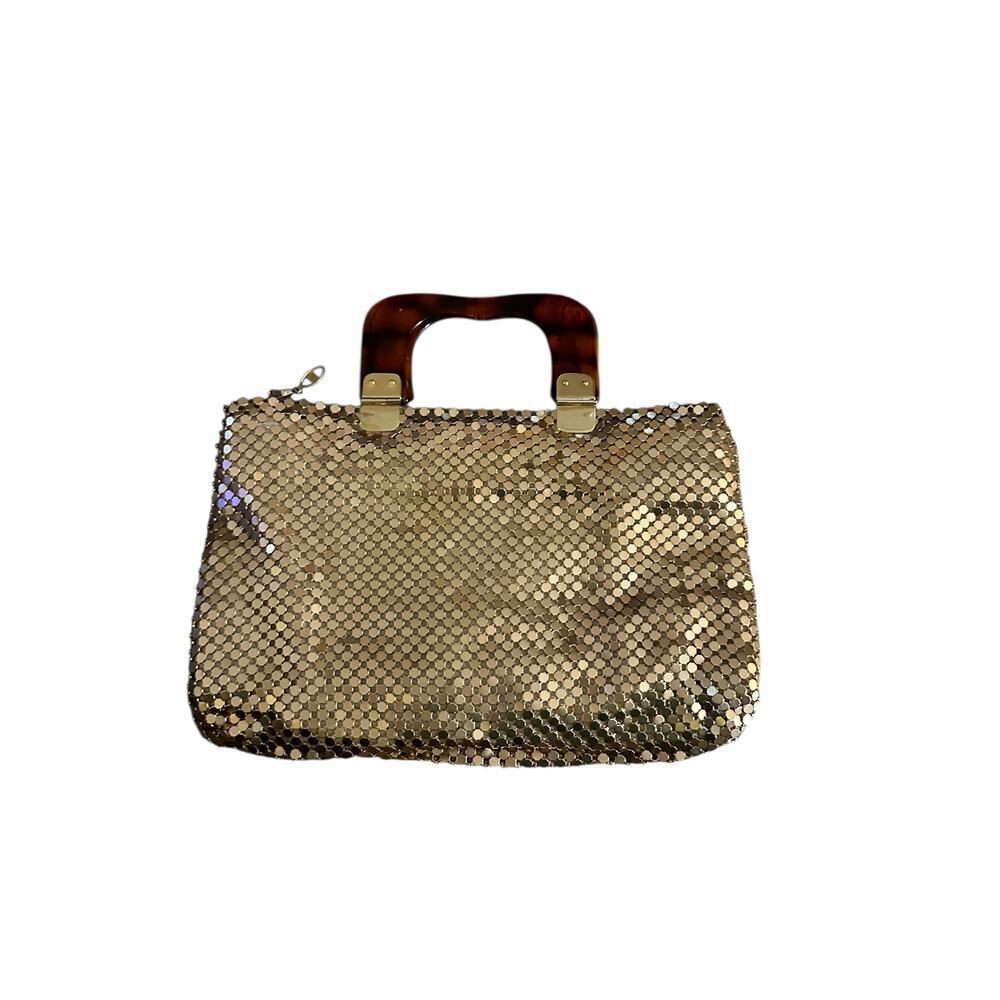 Vintage Women's‎ Gold mesh Sequins Detachable Strap Dual Top Crossbody Handbag